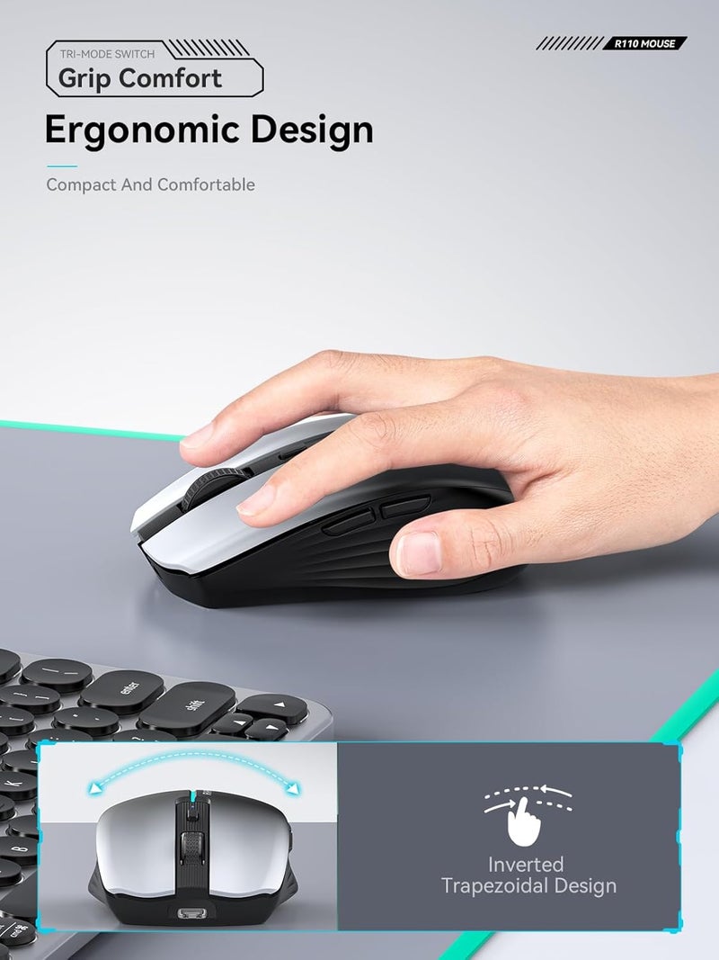 RAPIQUE Bluetooth Wireless Mouse – White to Black Gradient, Dual Bluetooth 5.1 & 2.4G Connectivity, Silent Click, Rechargeable, Ergonomic 6-Button for Windows/MacOS/Android/Laptop/MacBook/iPad - Image 4